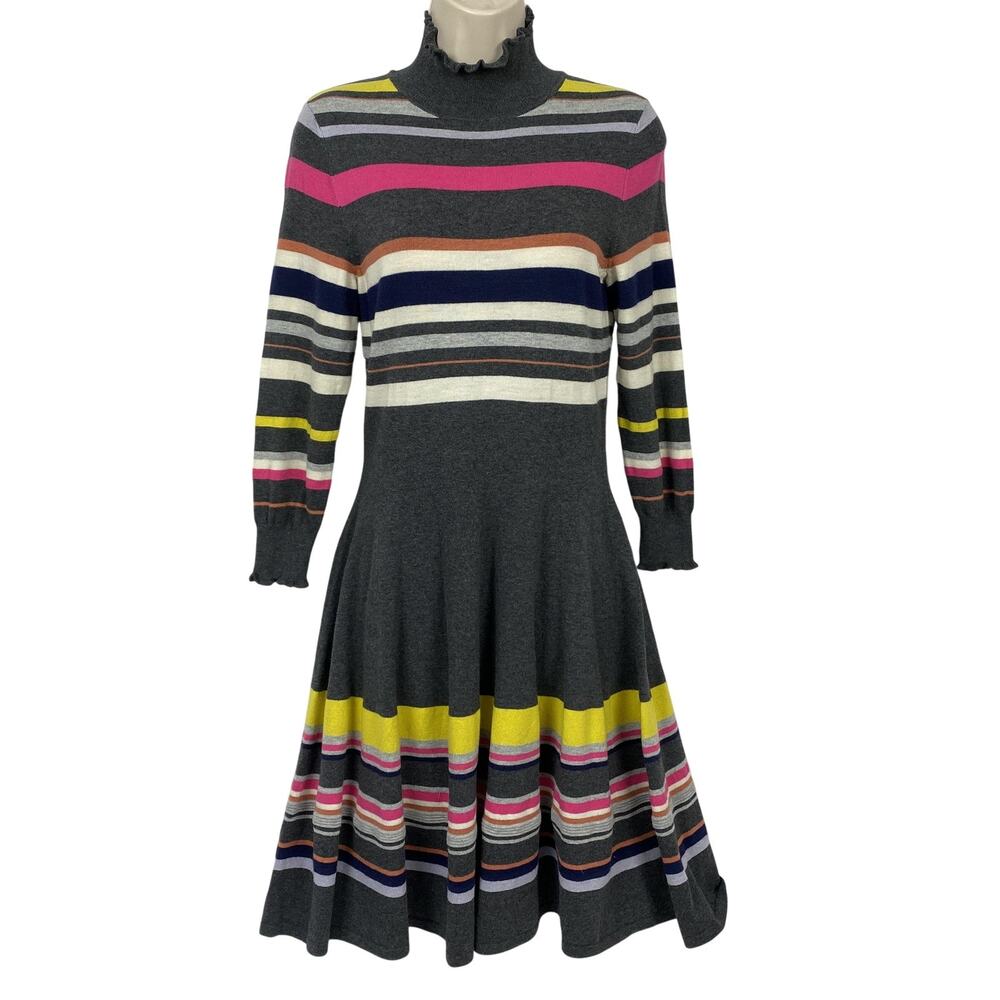 Maeve Anthropologie Sweater Dress Womens Small Gray Striped Retro Mod Wool Blend